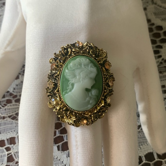Cameo ring green and gold - Picture 7 of 9